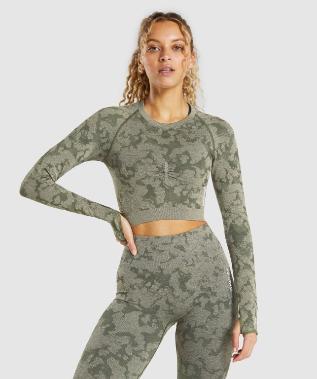 Gymshark Adapt Camo Seamless Crop Top Grønn | LLcDd35E8EB