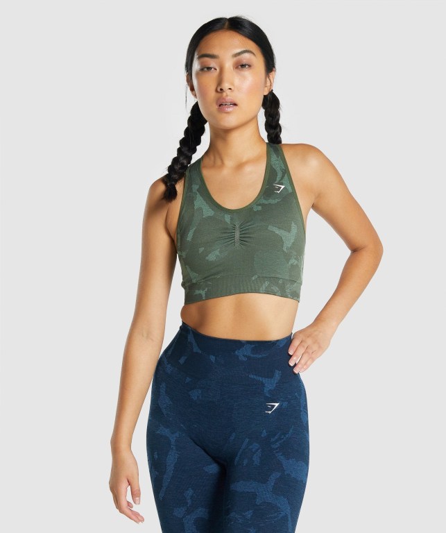 Gymshark Adapt Camo Seamless Racer Back Sports Bra Grønn | zJHp97VTMe8