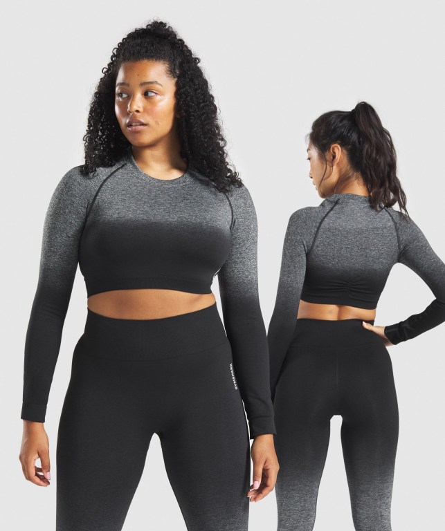 Gymshark Adapt Ombre Seamless Crop Top Svarte Svarte | IcxW3FeG7ra