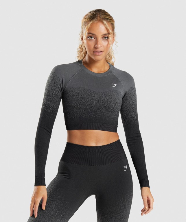 Gymshark Adapt Ombre Seamless Crop Top Svarte Grå | OjSTkWv7ARz