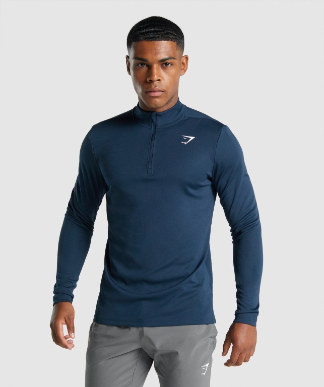 Gymshark Arrival 1/4 Zip Marineblå | DNHCW2tmaXb