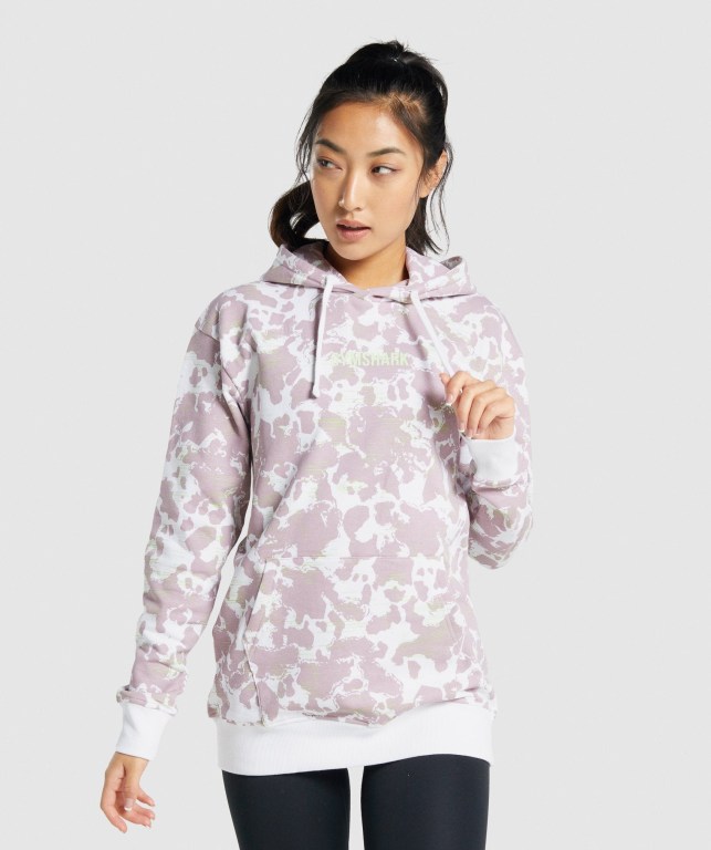 Gymshark Camo Graphic Oversized Hvite Lilla | eXKr9UpVDS2