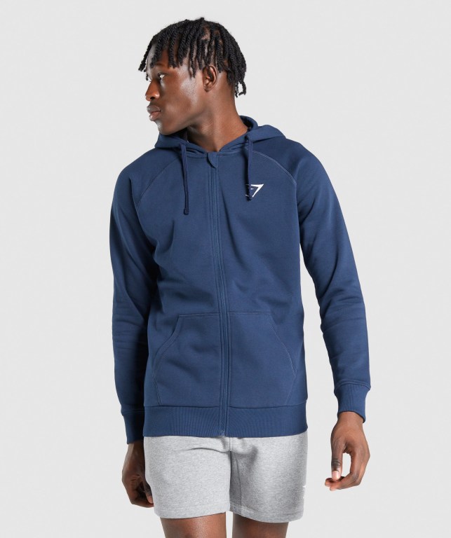 Gymshark Crest Zip Up Marineblå | nM61g3ZNRLQ