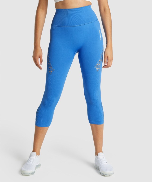 Gymshark Energy Seamless Cropped Blå | 7JWEVb5u8DG