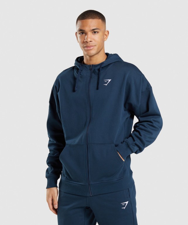 Gymshark Essential Oversized Zip Up Marineblå | e7tnaILc2Tv