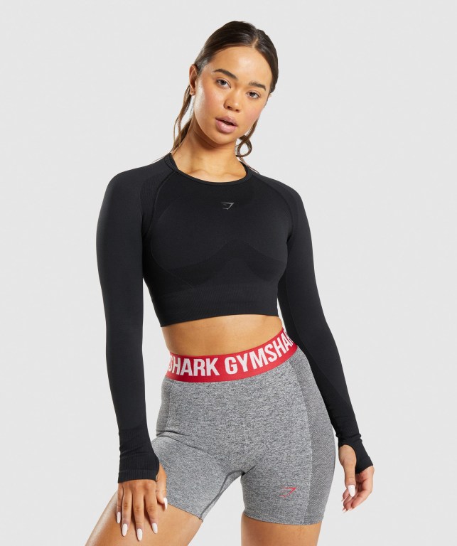 Gymshark Flex Sports Crop Top Svarte | eSBogQBrIww