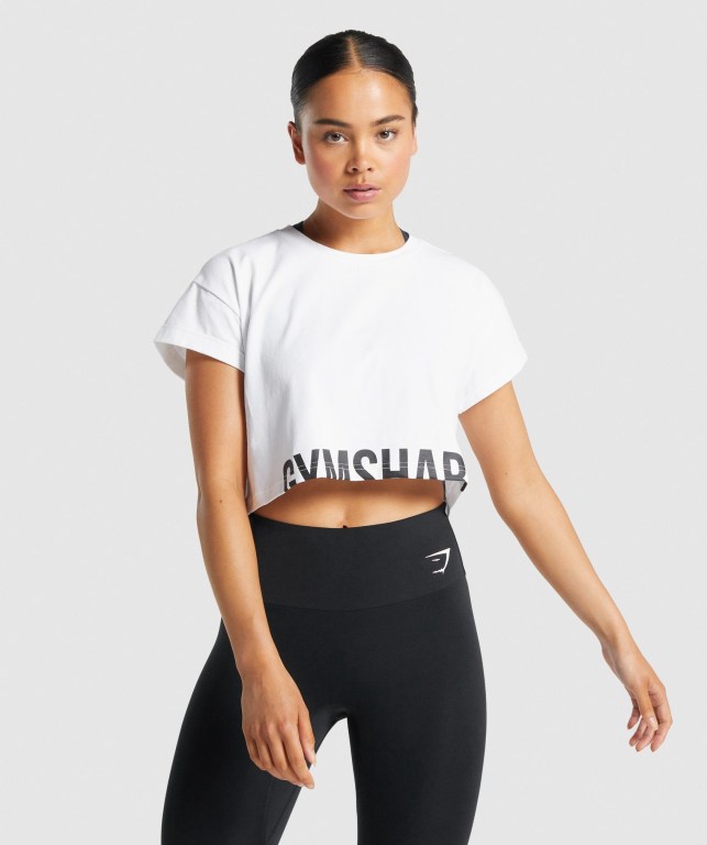 Gymshark Fraction Crop Top Hvite | PHtBh5gwPmp