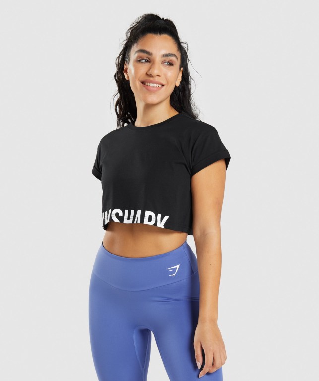 Gymshark Fraction Crop Top Svarte | 5Y5uvAD9LrP