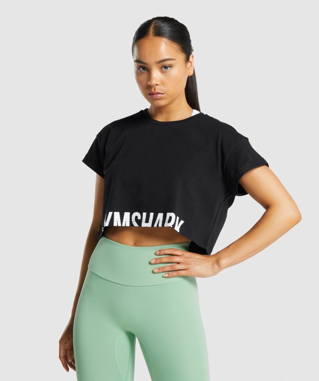 Gymshark Fraction Crop Top Svarte | v69LRrpcZgQ