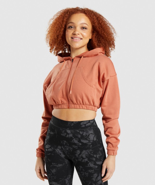 Gymshark KK Fit Zip-Up Cropped Oransje | GwTdmP3TSIY