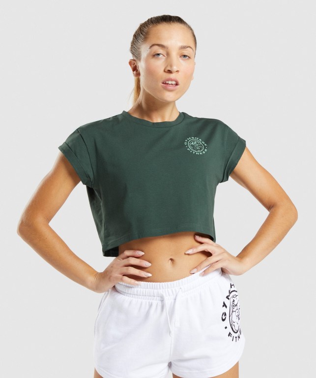 Gymshark Legacy Graphic Crop Mørke Grønn | OCn8htjz4td