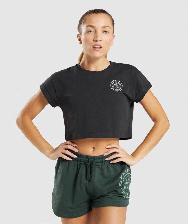 Gymshark Legacy Graphic Crop Svarte | Tq5SPKvQZhY