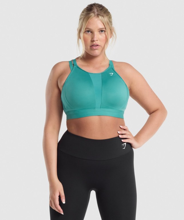 Gymshark Mesh Neckline Trenings Sports Bra Turkis | 7KoeYUUDktS