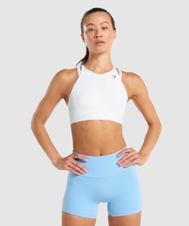 Gymshark Mesh Neckline Trenings Sports Bra Hvite | GyYYvz14FGA