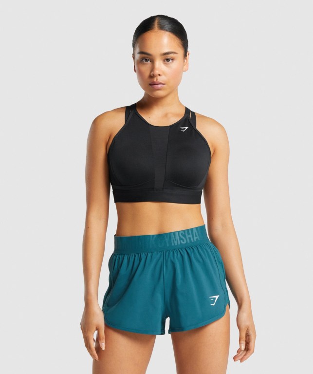 Gymshark Mesh Neckline Trenings Sports Bra Svarte | WMeDfd6oAs3