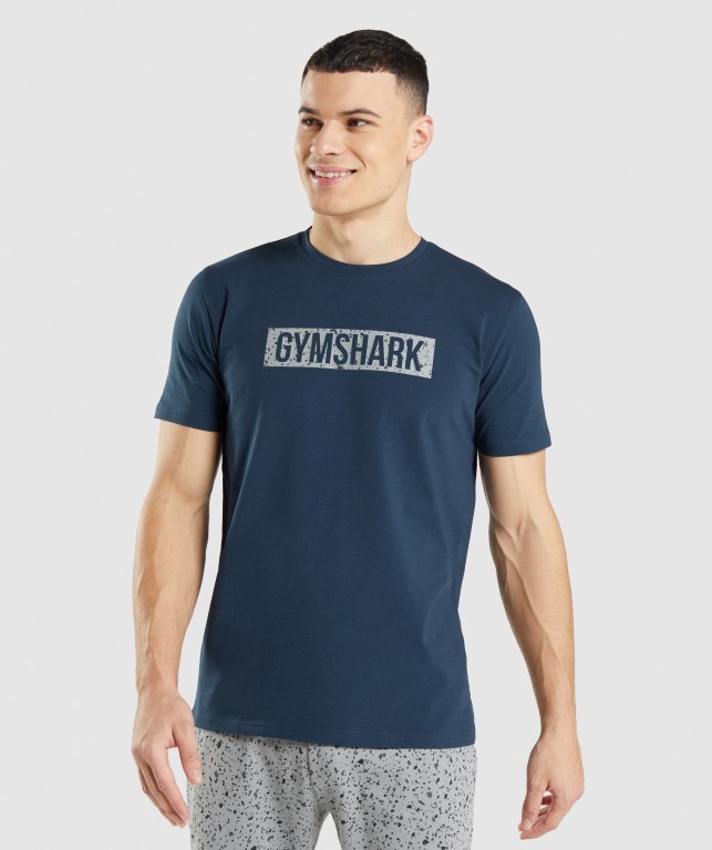 Gymshark Micro Print Block Infill Marineblå | 1RBdVYPs3aK