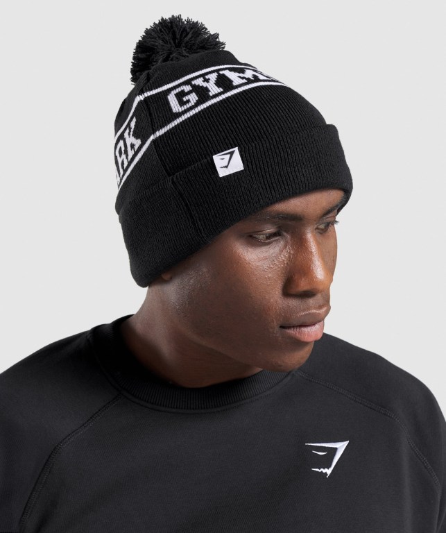 Gymshark New Era Tab Beanie Svarte | IH1IdbWzNGR