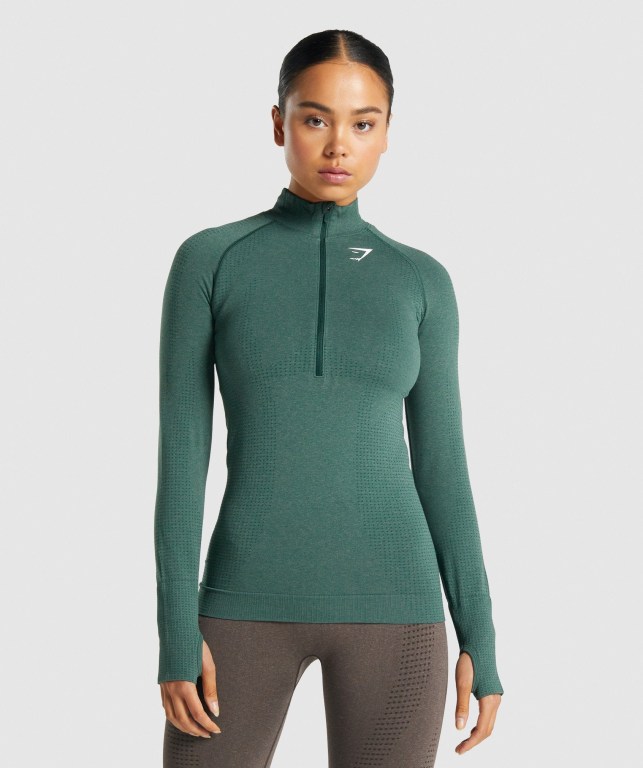 Gymshark Vital Seamless 2.0 1/2 Zip Mørke Grønn | ws6DKG3wA5H