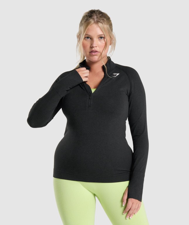 Gymshark Vital Seamless 2.0 1/2 Zip Svarte | HZu3OUYNRe2