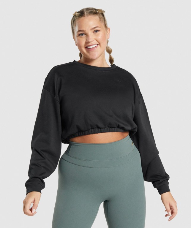 Gymshark Whitney Cropped Svarte | hirWdsy75c6