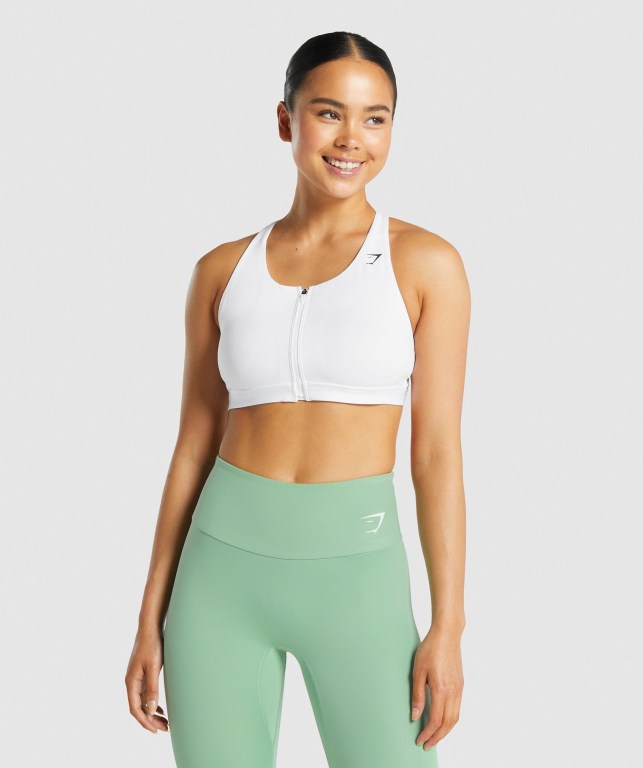 Gymshark Zip Up Trenings Sports Bra Hvite | COrkQqCBIrs