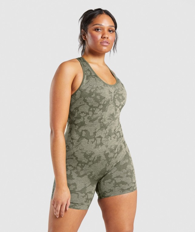 Gymshark Adapt Camo Seamless All In One Grønn | 7twfmhL7Yzf