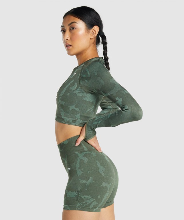 Gymshark Adapt Camo Seamless Crop Top Grønn | CKi99dLO24u