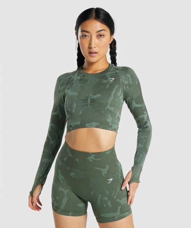 Gymshark Adapt Camo Seamless Crop Top Grønn | CKi99dLO24u