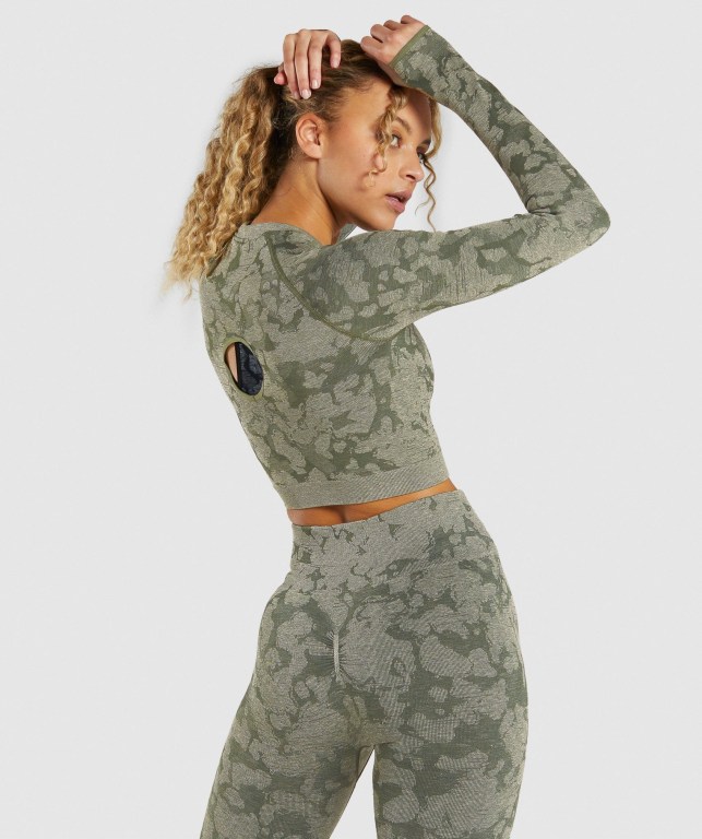 Gymshark Adapt Camo Seamless Crop Top Grønn | LLcDd35E8EB