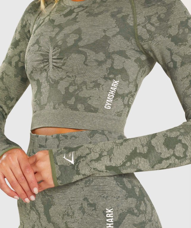 Gymshark Adapt Camo Seamless Crop Top Grønn | LLcDd35E8EB