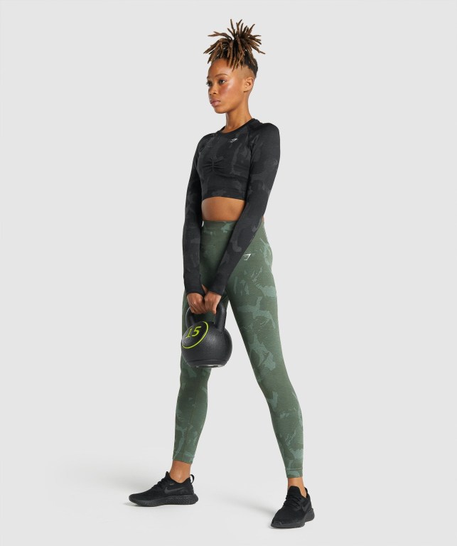 Gymshark Adapt Camo Seamless Crop Top Svarte | 2mWMSPi16zh