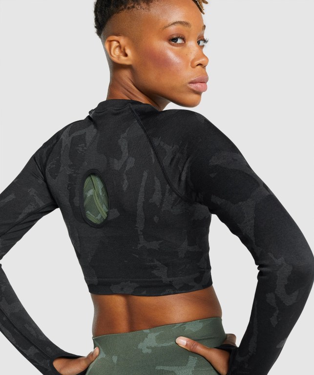 Gymshark Adapt Camo Seamless Crop Top Svarte | 2mWMSPi16zh