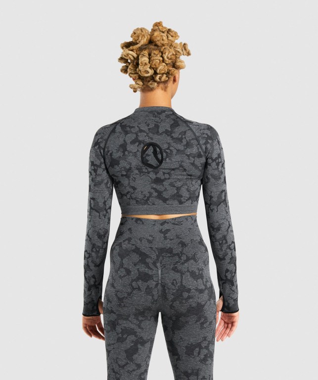 Gymshark Adapt Camo Seamless Crop Top Svarte | dqVQaOuEW5R