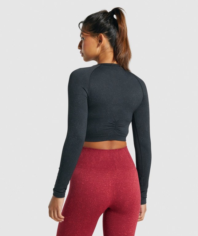 Gymshark Adapt Fleck Seamless Crop Top Svarte | dlkkUJJY1eB