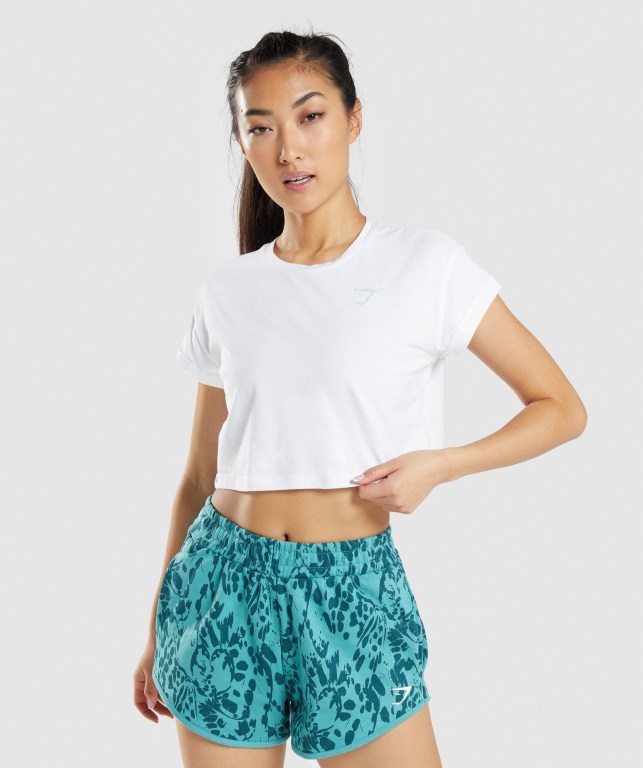 Gymshark Animal Graphic Crop Hvite | JLWS9jxTjrD