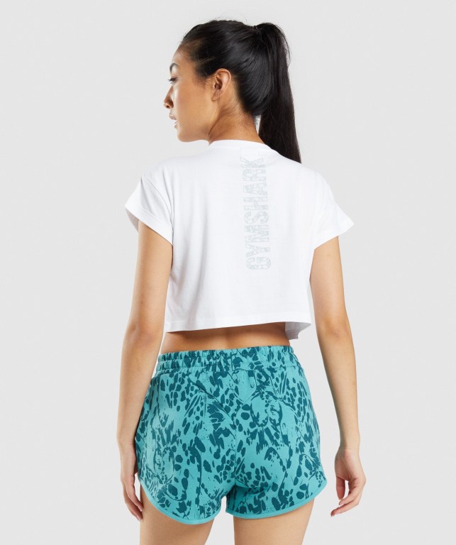 Gymshark Animal Graphic Crop Hvite | JLWS9jxTjrD