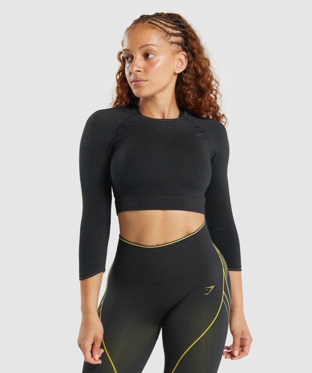 Gymshark Apex Seamless Crop Top Svarte | q8F2AyqlXdg