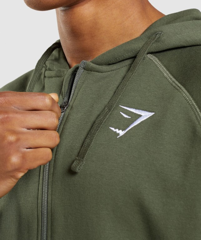 Gymshark Crest Zip Up Olivengrønne | 3GxNIFkxF2c