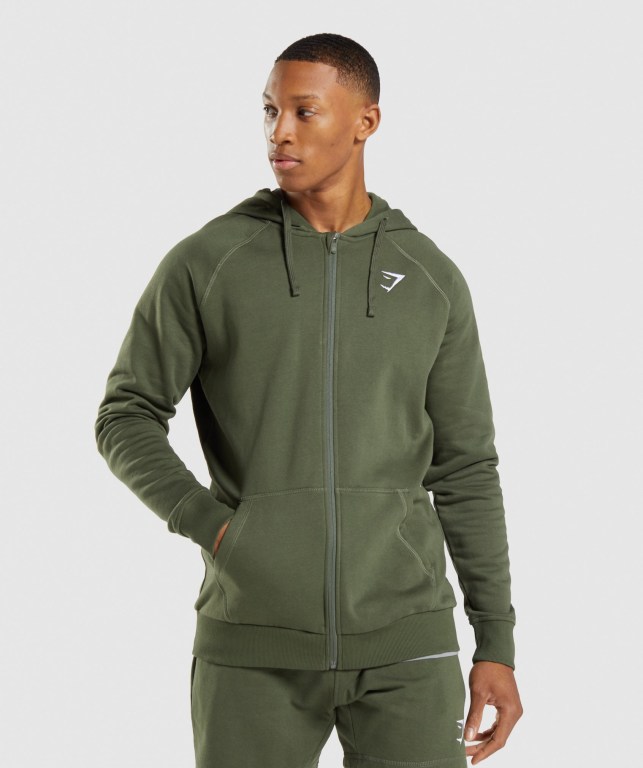 Gymshark Crest Zip Up Olivengrønne | 3GxNIFkxF2c