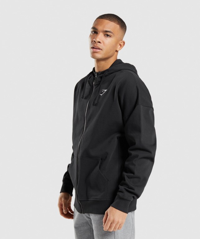 Gymshark Essential Oversized Zip Up Svarte | JvGZduChssQ