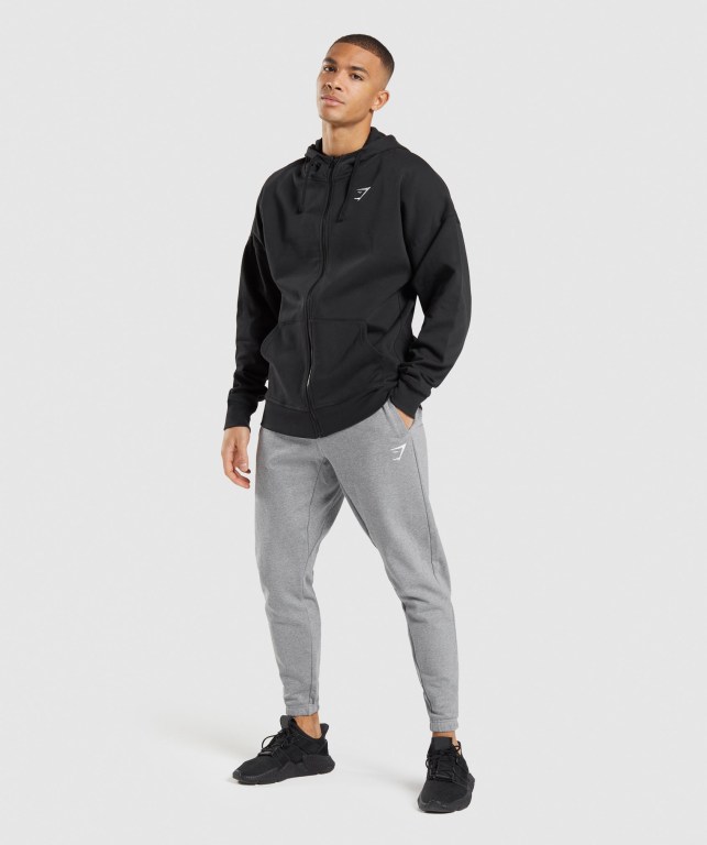 Gymshark Essential Oversized Zip Up Svarte | JvGZduChssQ