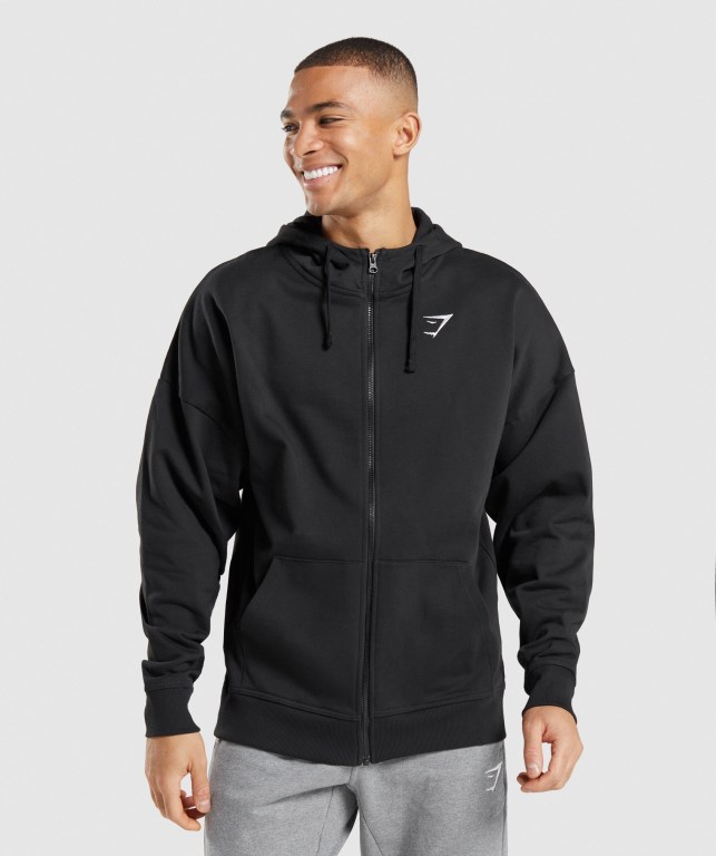 Gymshark Essential Oversized Zip Up Svarte | JvGZduChssQ