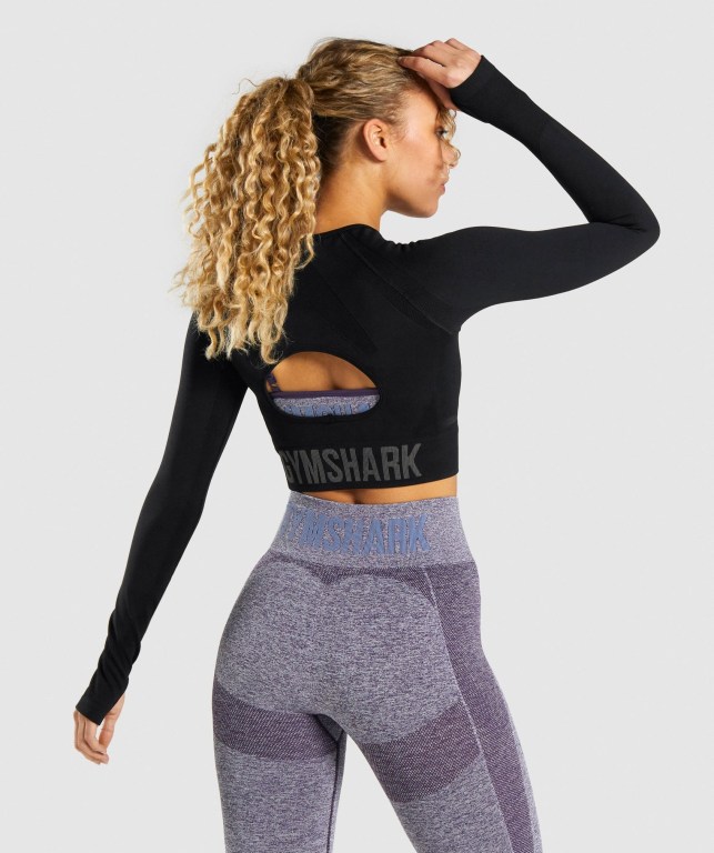 Gymshark Flex Sports Crop Top Svarte Grå | IwMexiac3YP