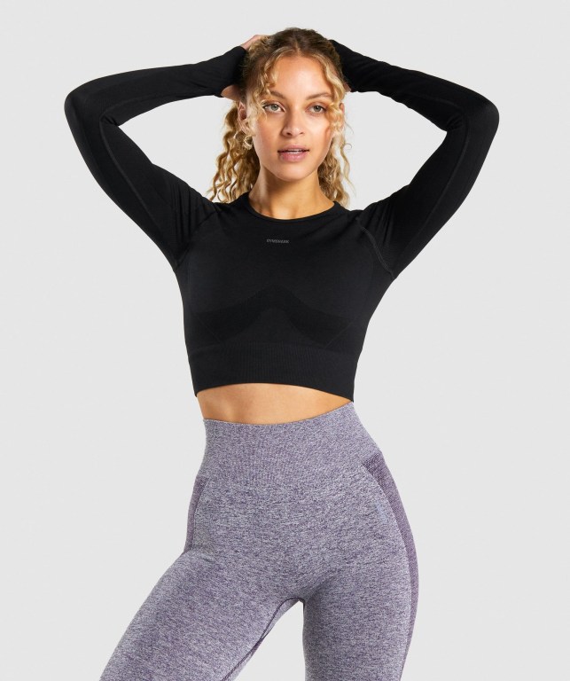 Gymshark Flex Sports Crop Top Svarte Grå | IwMexiac3YP