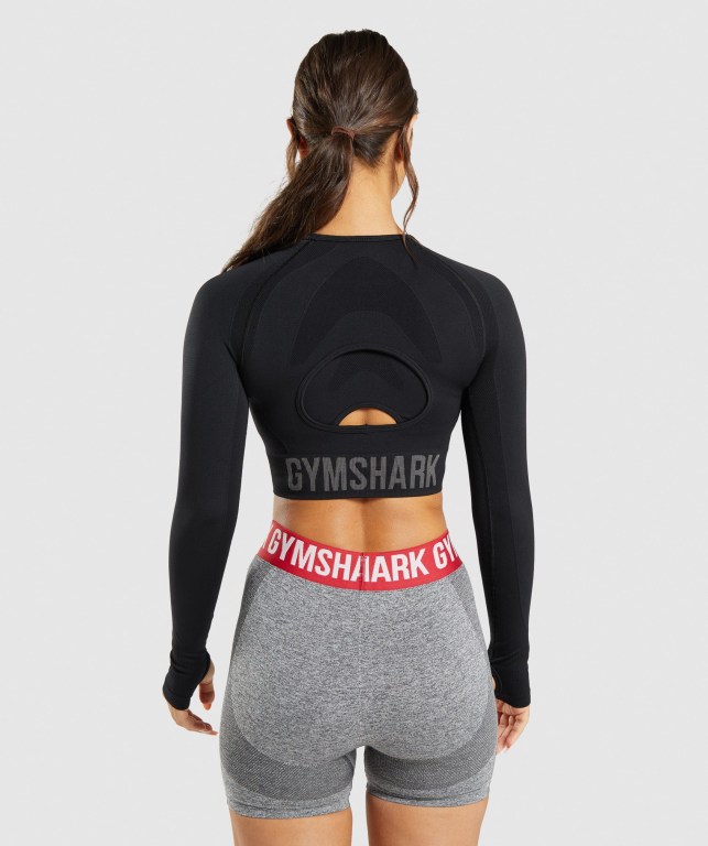 Gymshark Flex Sports Crop Top Svarte | ZR9G8QrO8Je