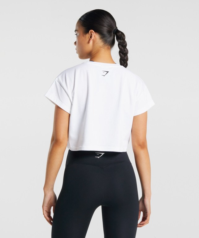 Gymshark Fraction Crop Top Hvite | AaqBHa9HJuT