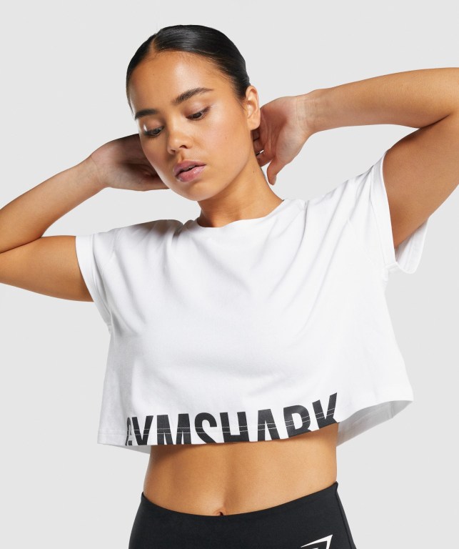 Gymshark Fraction Crop Top Hvite | AaqBHa9HJuT