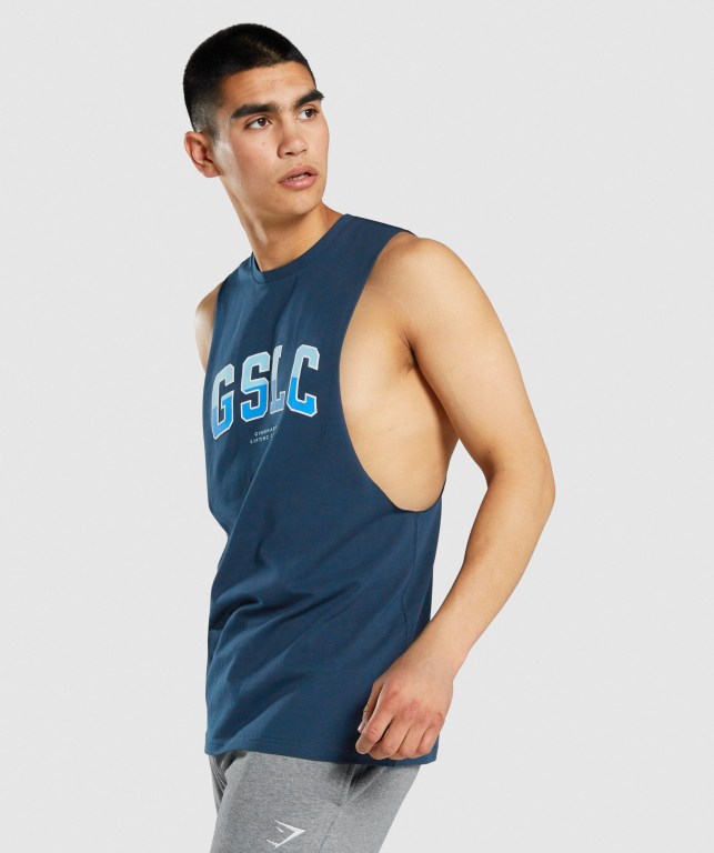 Gymshark GSLC Collegiate Drop Arm Marineblå | QLo2dqLnTl4