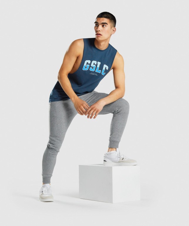 Gymshark GSLC Collegiate Drop Arm Marineblå | QLo2dqLnTl4