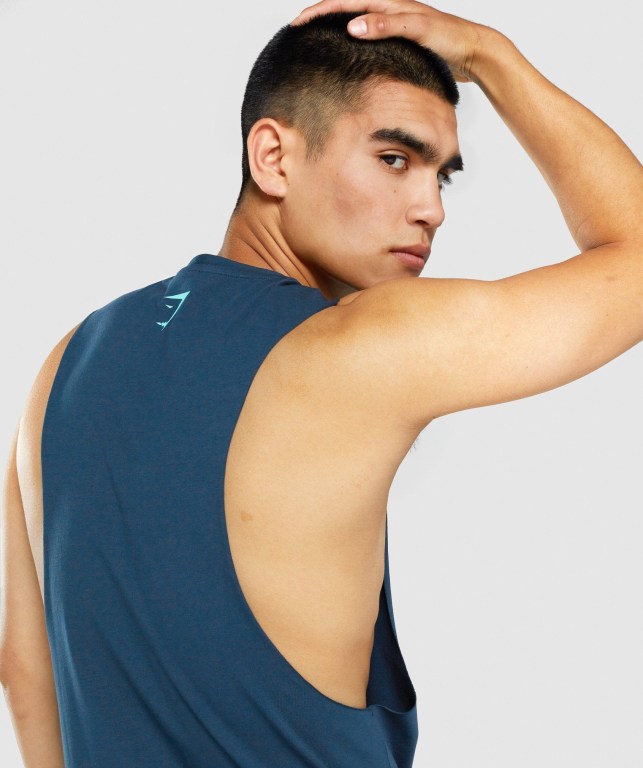 Gymshark GSLC Collegiate Drop Arm Marineblå | QLo2dqLnTl4